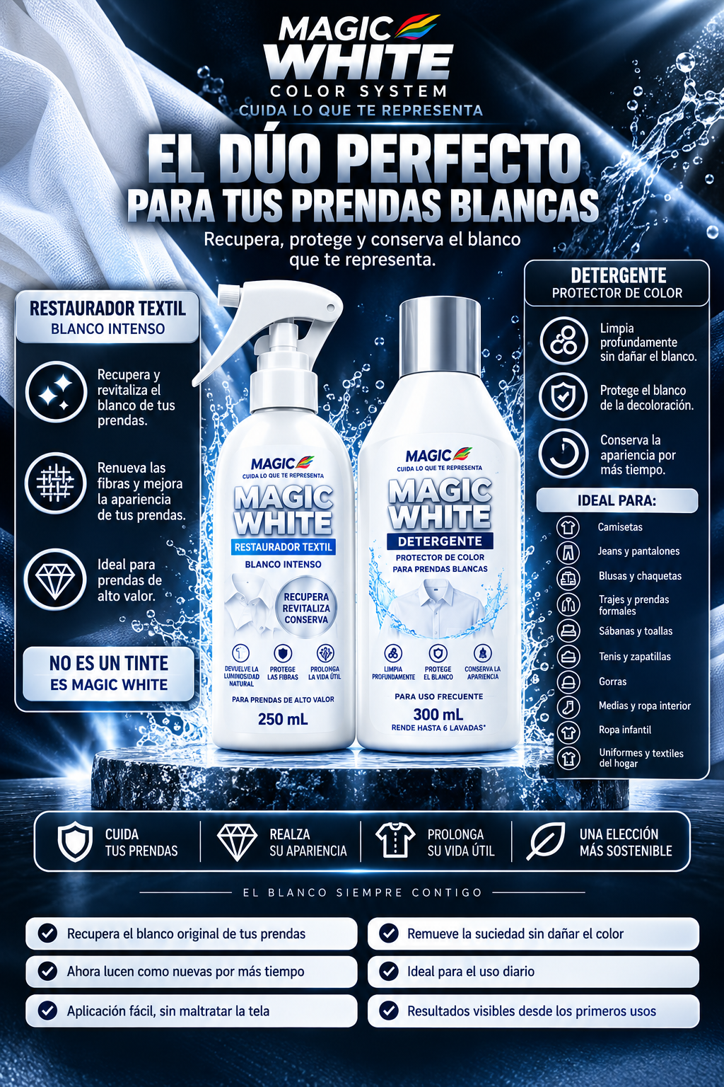 MAGIC WHITE RESTAURADOR TEXTIL + DETERGENTE